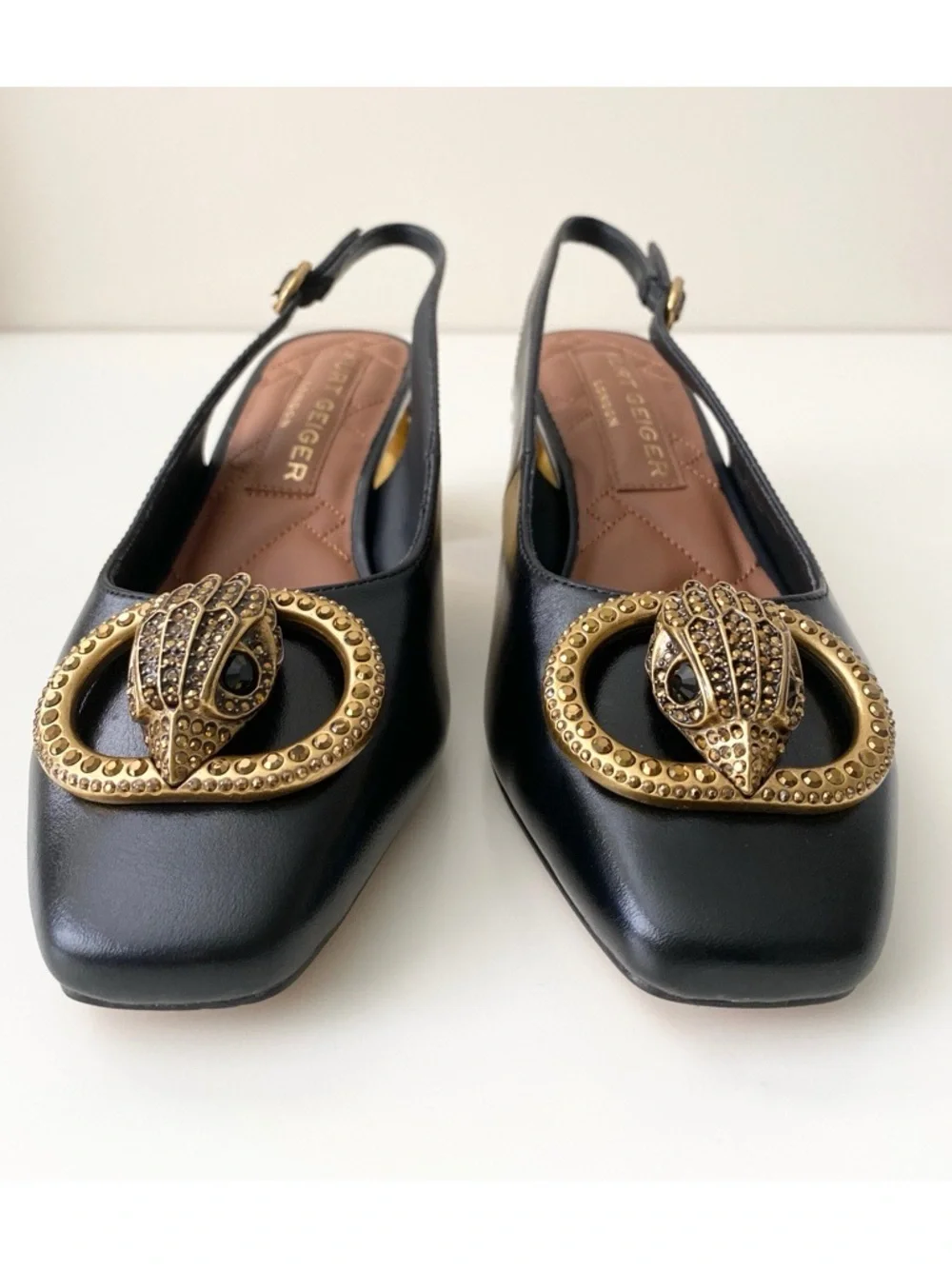 Kurt Geiger London Chelsea Block Slingback Heels in Black  Size EU 38 US 7.5
